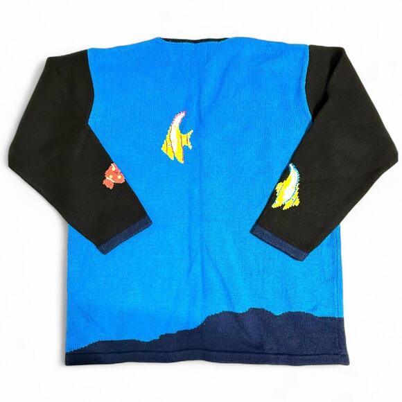 Vintage Storybook Knits Ocean Reef Cardigan Sweater Scuba Divers Coral Fish L - Picture 2 of 6